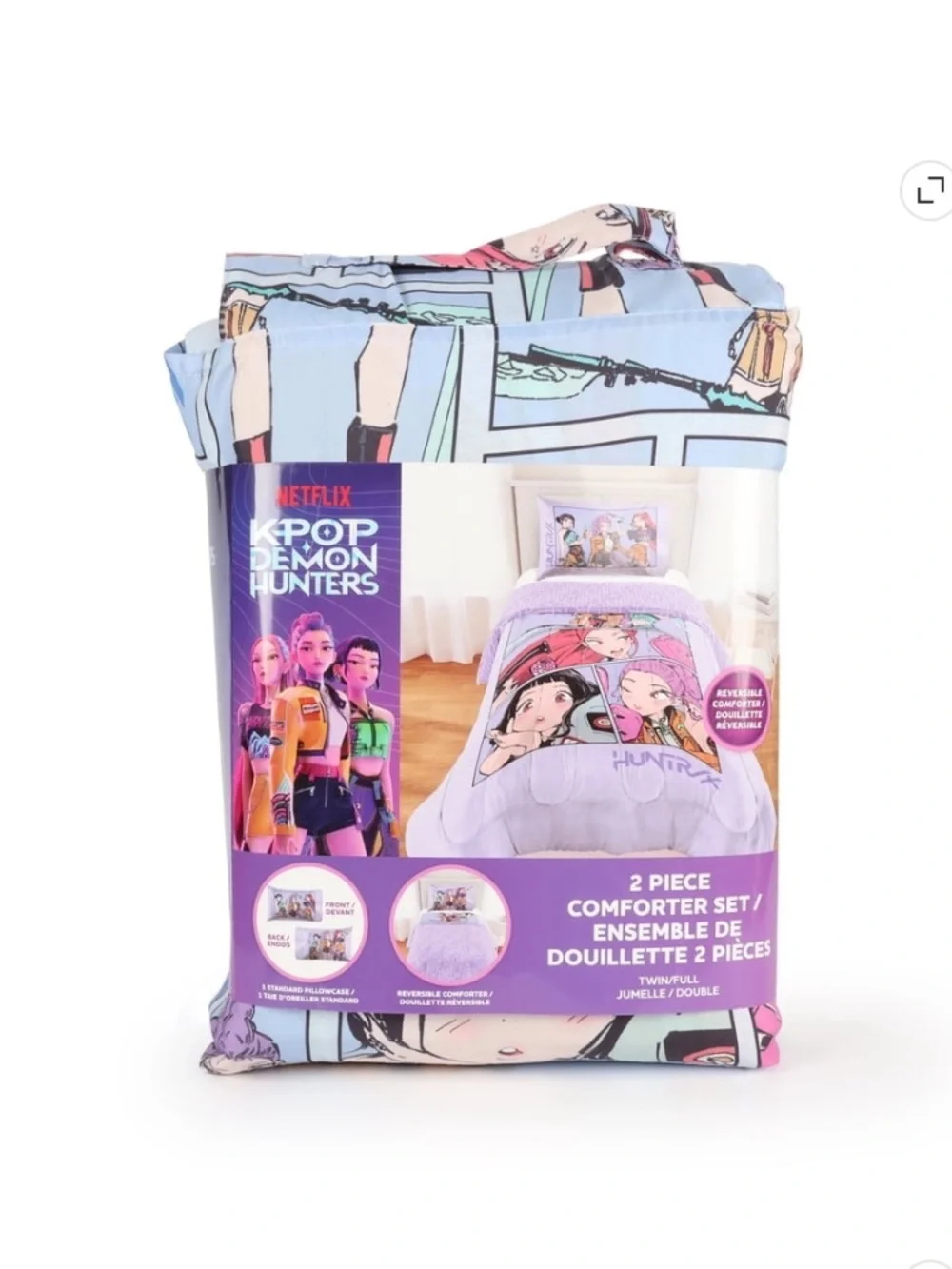 K-Pop Demon Hunters Reversible Comforter Set in Lilac and Light Blue